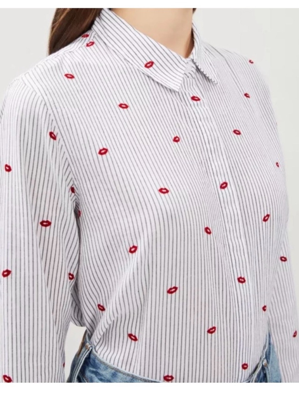 Rails Taylor Striped Lip Print Longsleee Button Down Sheet Size Small